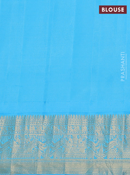 Pure gadwal silk saree mango yellow and light blue with annam zari woven buttas and temple design zari woven border