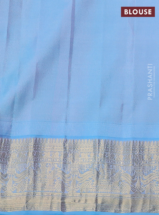 Pure gadwal silk saree cream and light blue with annam zari woven buttas and temple design zari woven border