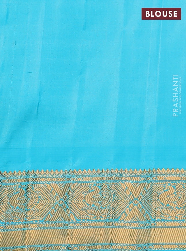 Pure gadwal silk saree purple and teal blue with zari woven buttas and temple design zari woven border