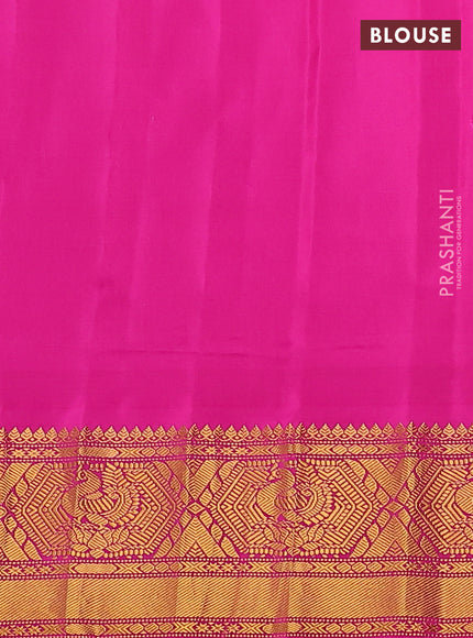 Pure gadwal silk saree green and pink with zari woven buttas and temple design zari woven border