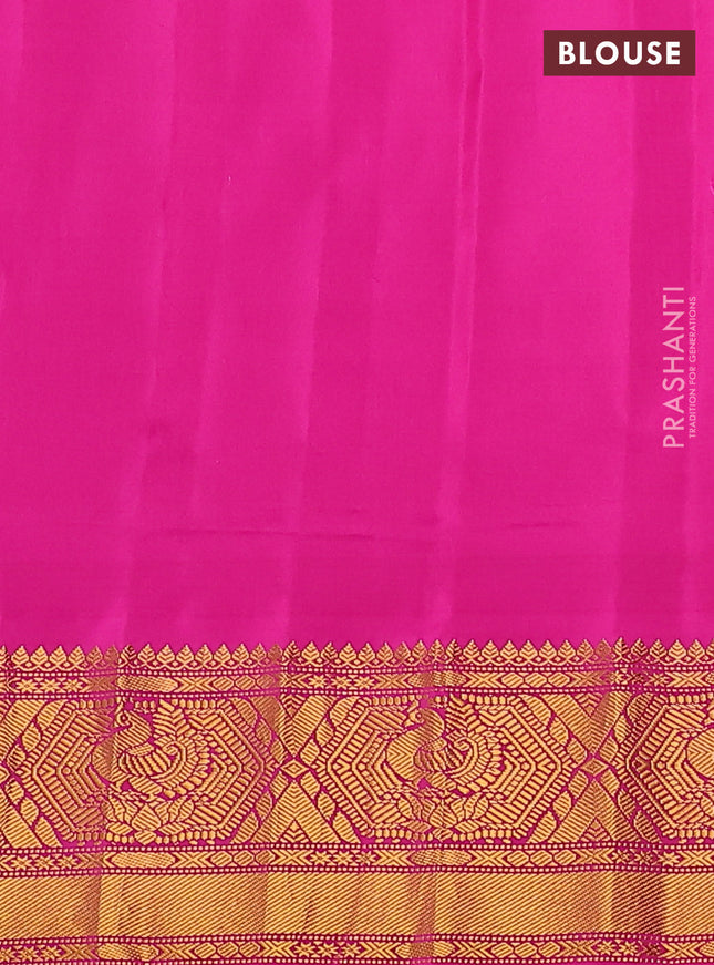 Pure gadwal silk saree green and pink with zari woven buttas and temple design zari woven border