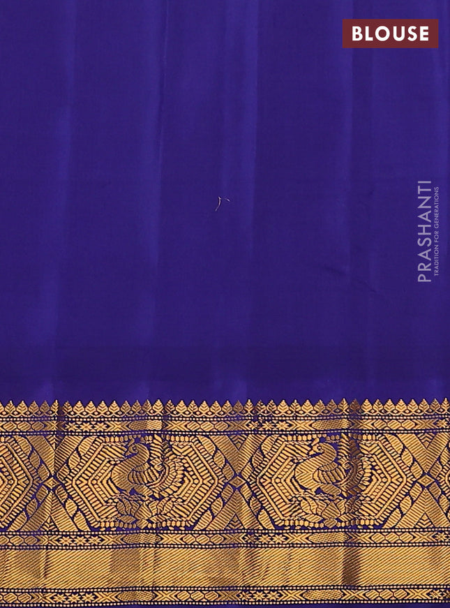 Pure gadwal silk saree grey and dark blue with zari woven buttas and temple design zari woven border