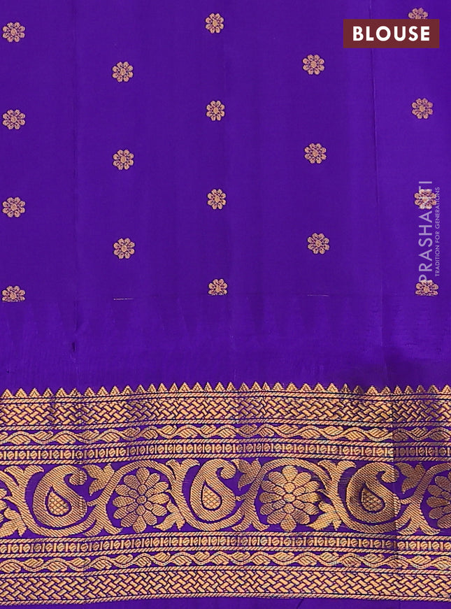 Pure gadwal silk saree light blue and blue with silver & gold zari woven buttas and temple design zari woven border