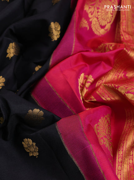 Pure gadwal silk saree black and pink with floral zari woven buttas and zari woven korvai border