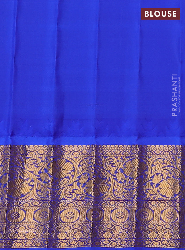 Pure gadwal silk saree green and blue with zari woven buttas and temple design zari woven border