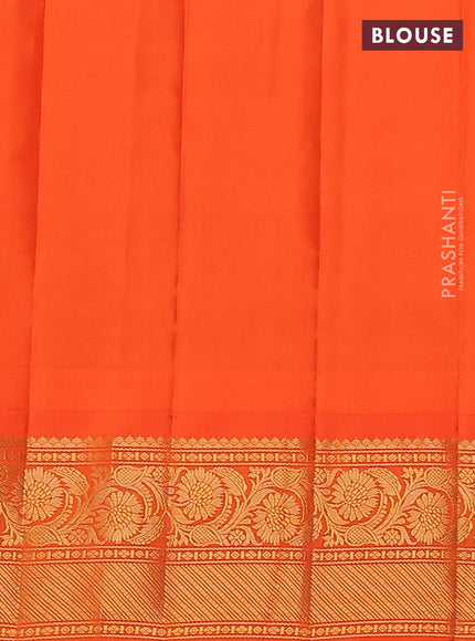 Pure gadwal silk saree bottle green and orange with allover checked pattern & zari buttas and temple design zari woven border