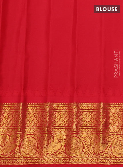 Pure gadwal silk saree blue and red with zari woven buttas and temple design zari woven border