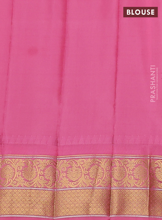 Pure gadwal silk saree sandal and light pink with zari woven buttas and temple design zari woven border