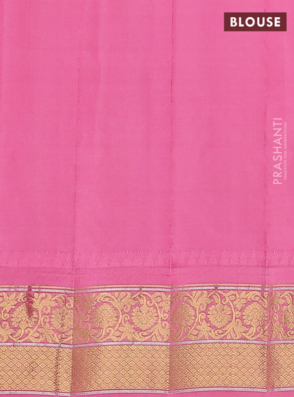 Pure gadwal silk saree green and light pink with zari woven buttas and temple design zari woven border