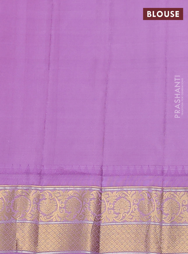 Pure gadwal silk saree blue and lavender with zari woven buttas and temple design zari woven border