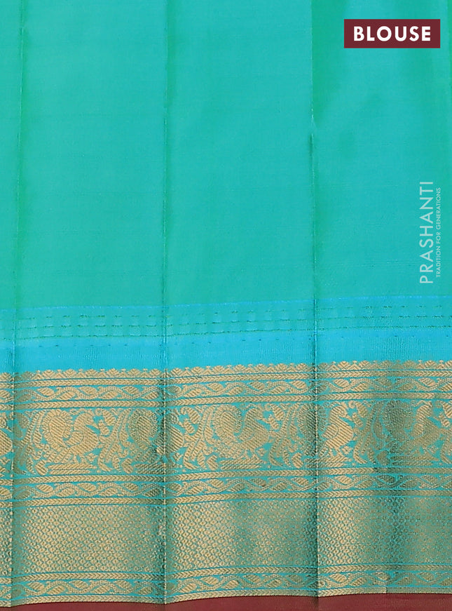 Pure gadwal silk saree blue and teal blue with allover checked pattern & zari buttas and temple design zari woven border