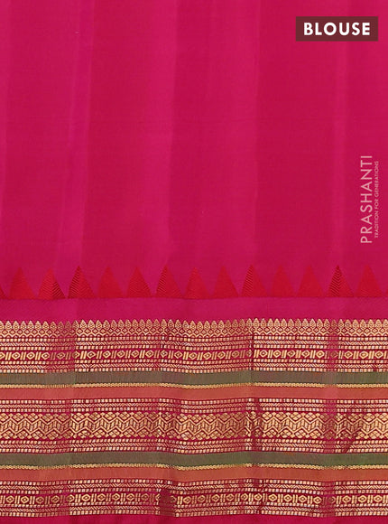 Pure gadwal silk saree sandal and pink with zari woven paisley buttas and temple design zari woven border
