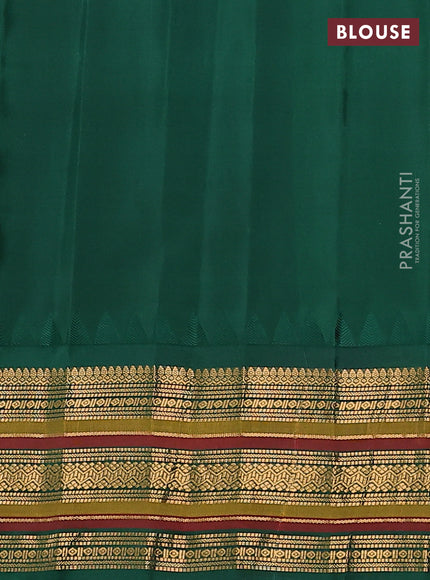 Pure gadwal silk saree dual shade of light green and green with zari woven paisley buttas and temple design zari woven border