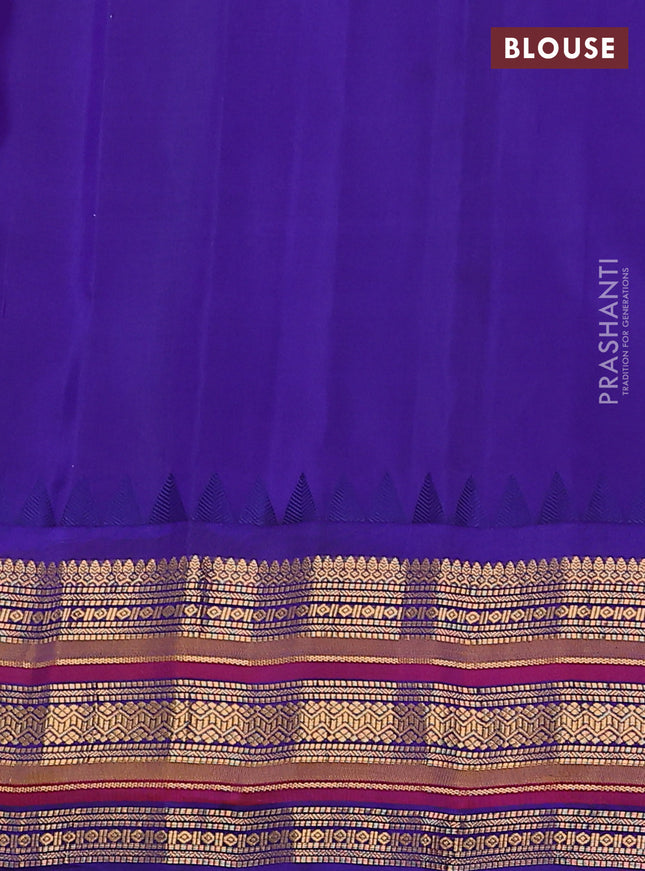 Pure gadwal silk saree light pink and blue with zari woven paisley buttas and temple design zari woven border