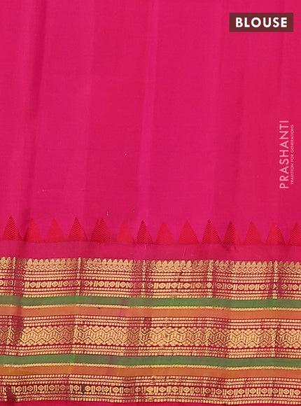 Pure gadwal silk saree yellow and pink with zari woven paisley buttas and temple design zari woven border