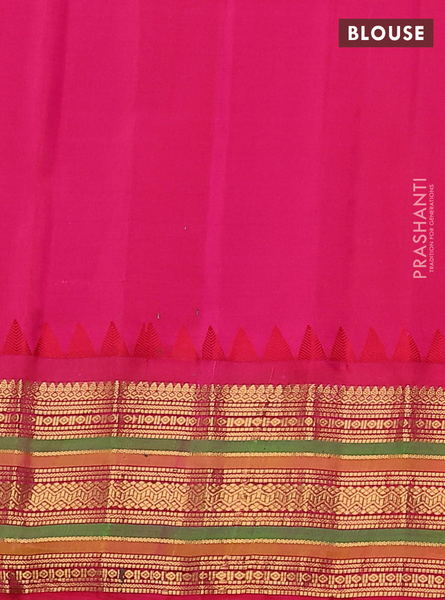 Pure gadwal silk saree yellow and pink with zari woven paisley buttas and temple design zari woven border
