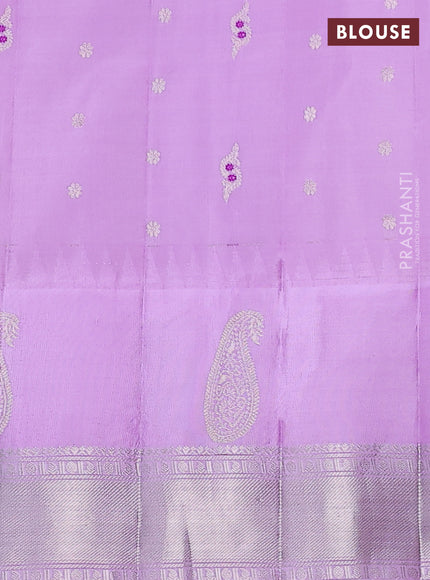 Pure gadwal silk saree purple and lavender with allover silver zari woven buttas and long paisley design silver zari woven border