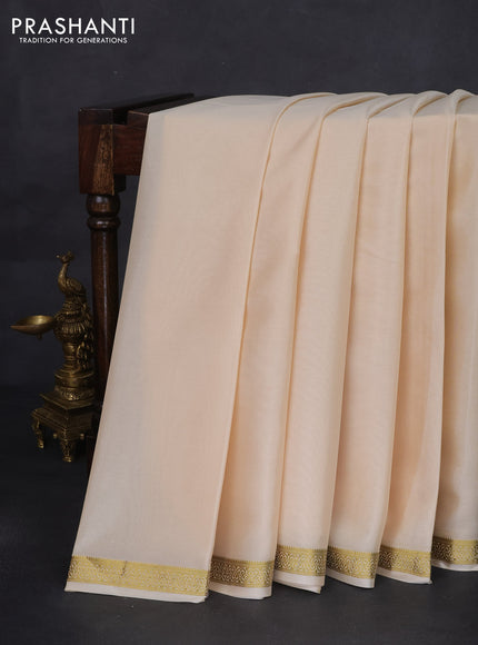 Pure mysore silk saree cream with plain body and zari woven border
