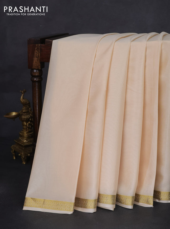 Pure mysore silk saree cream with plain body and zari woven border