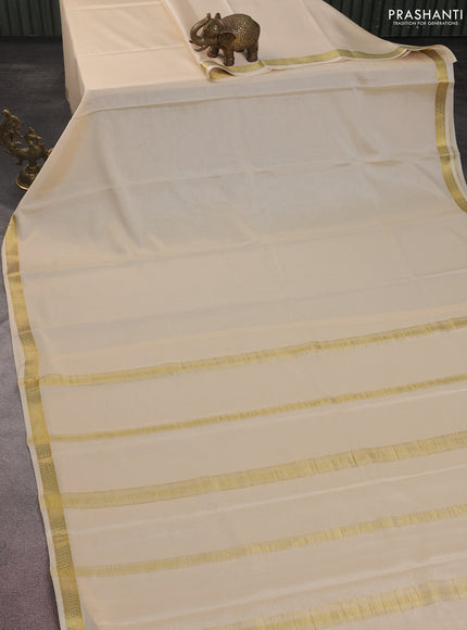 Pure mysore silk saree cream with plain body and zari woven border