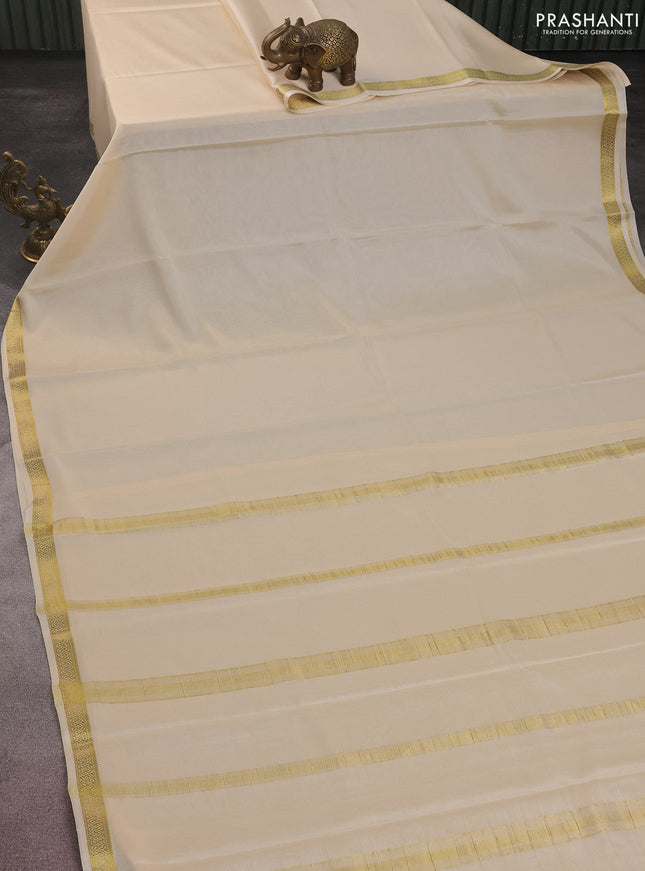Pure mysore silk saree cream with plain body and zari woven border