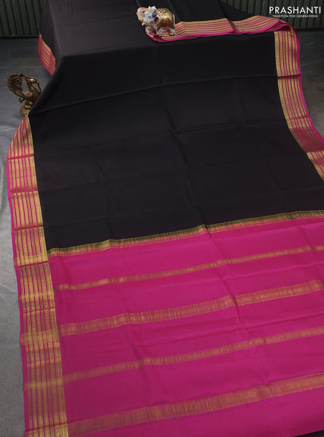 Pure mysore silk saree black and pink with plain body and zari woven border