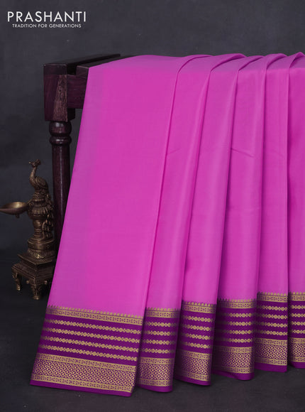Pure mysore silk saree light pink and purple with plain body and zari woven border