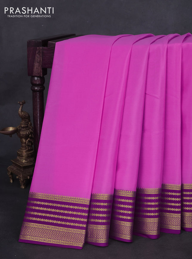 Pure mysore silk saree light pink and purple with plain body and zari woven border