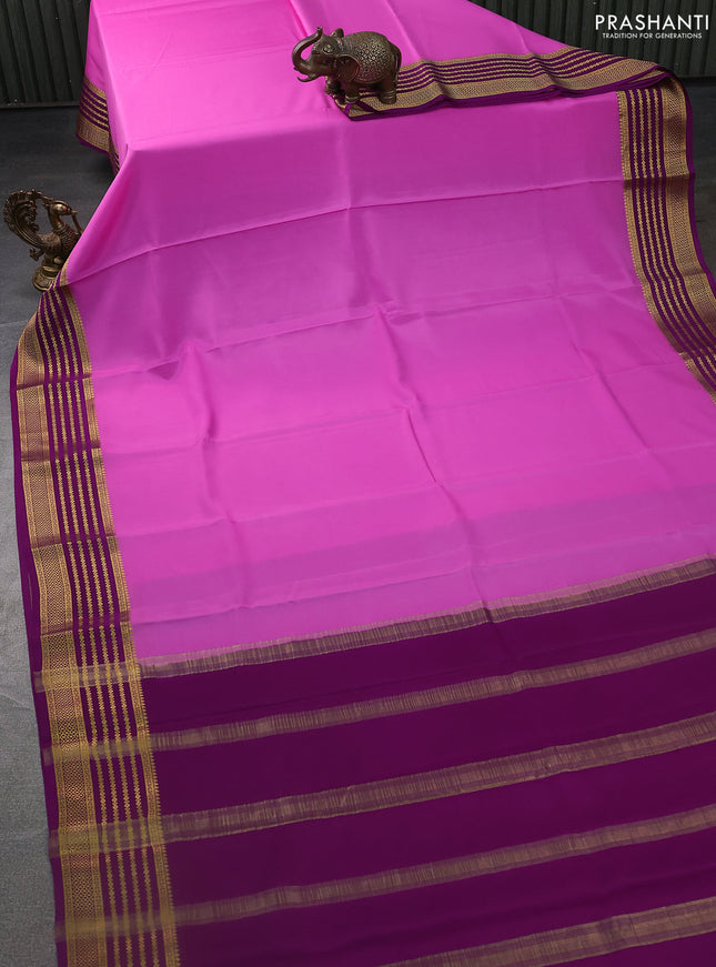 Pure mysore silk saree light pink and purple with plain body and zari woven border