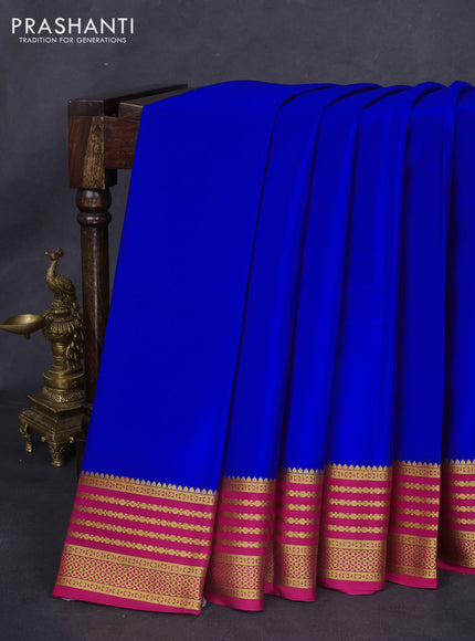 Pure mysore silk saree royal blue and pink with plain body and zari woven border