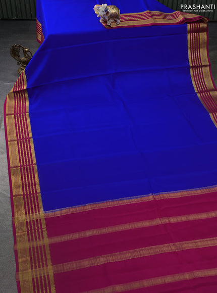 Pure mysore silk saree royal blue and pink with plain body and zari woven border