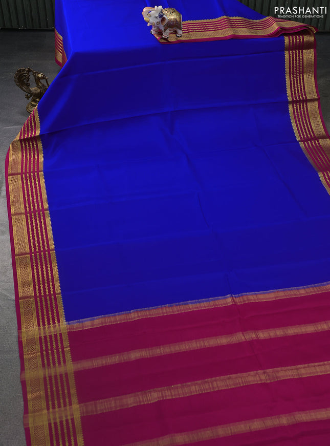 Pure mysore silk saree royal blue and pink with plain body and zari woven border