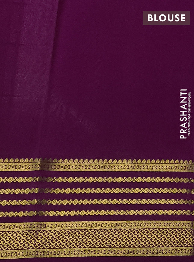 Pure mysore silk saree cream and purple with plain body and zari woven border