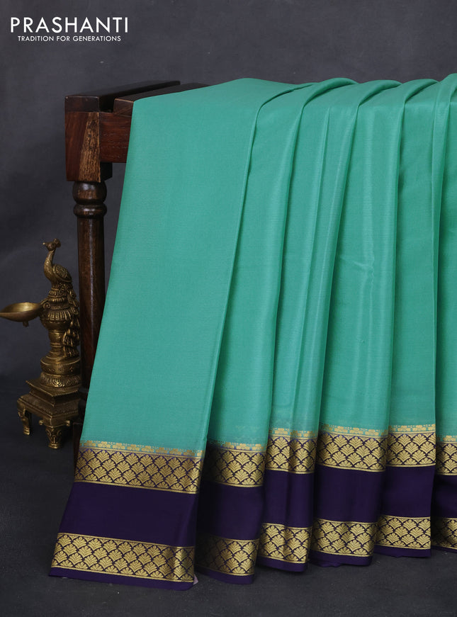 Pure mysore silk saree teal blue and dark blue with plain body and rettapet zari woven border