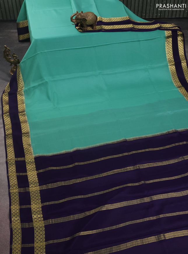 Pure mysore silk saree teal blue and dark blue with plain body and rettapet zari woven border