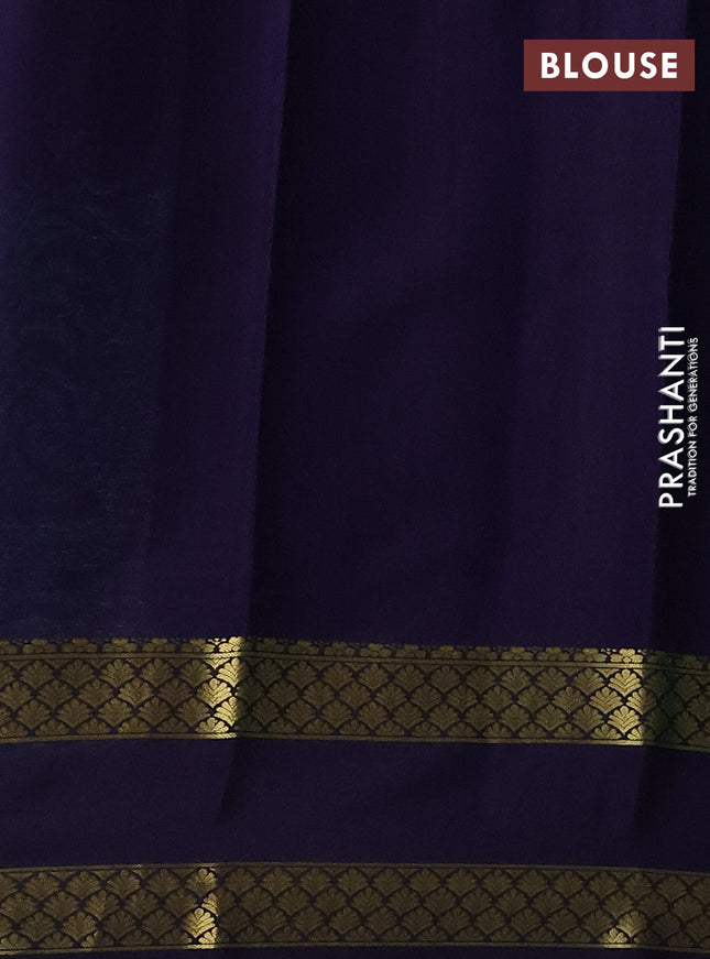 Pure mysore silk saree teal blue and dark blue with plain body and rettapet zari woven border