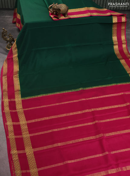 Pure mysore silk saree bottle green and pink with plain body and rettapet zari woven border
