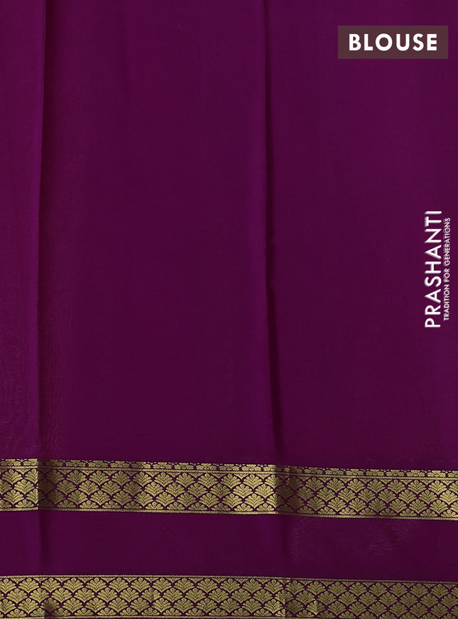 Pure mysore silk saree mango yellow and purple with plain body and rettapet zari woven border