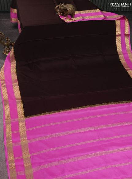 Pure mysore silk saree deep coffee brown and light pink with plain body and rettapet zari woven border