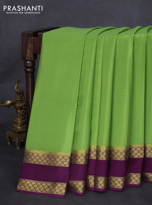 Pure mysore silk saree light green and wine shade with plain body and rettapet zari woven border