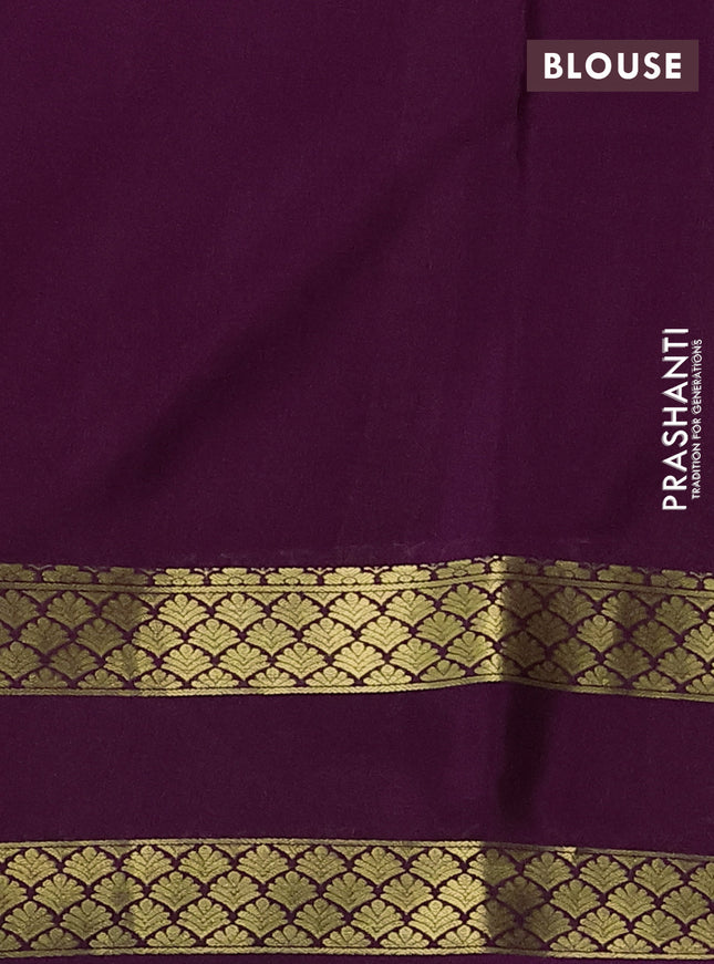 Pure mysore silk saree light green and wine shade with plain body and rettapet zari woven border