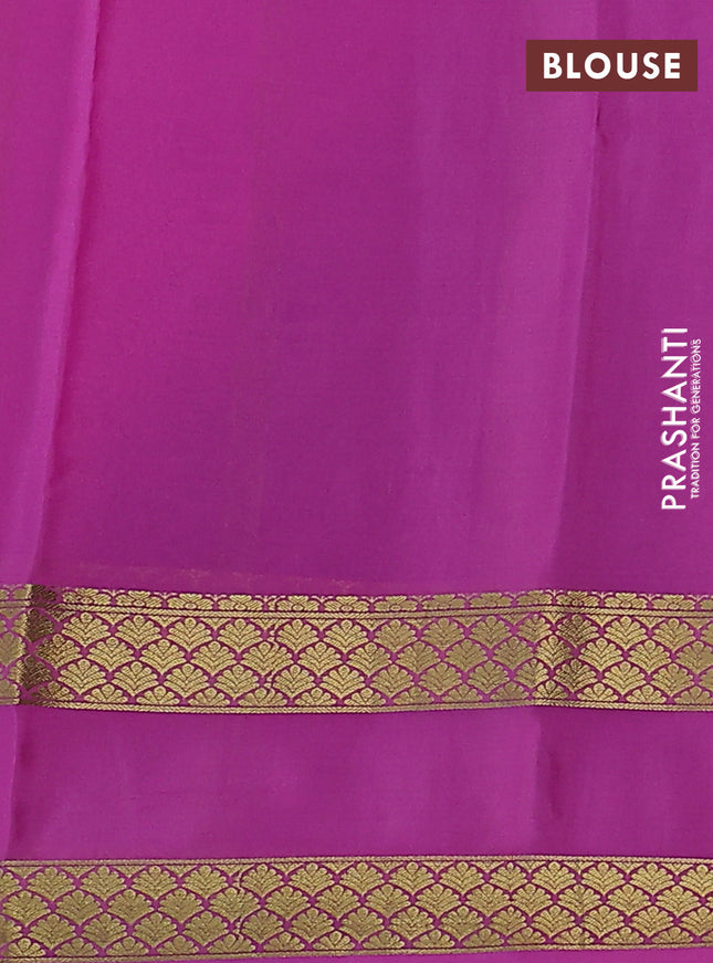 Pure mysore silk saree bottle green and light pink with plain body and rettapet zari woven border