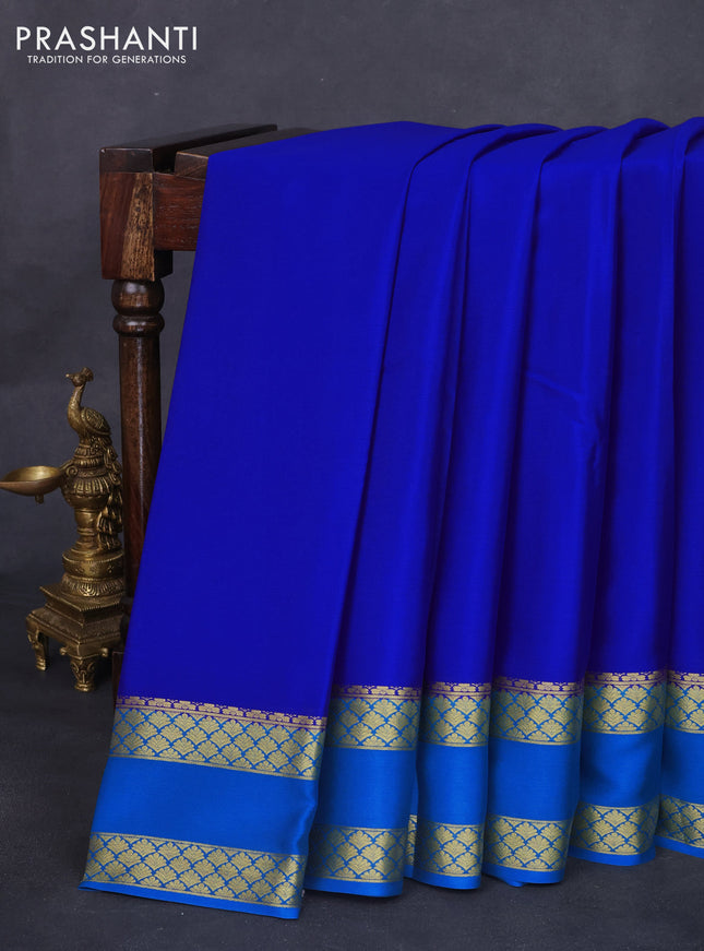 Pure mysore silk saree royal blue and cs blue with plain body and rettapet zari woven border