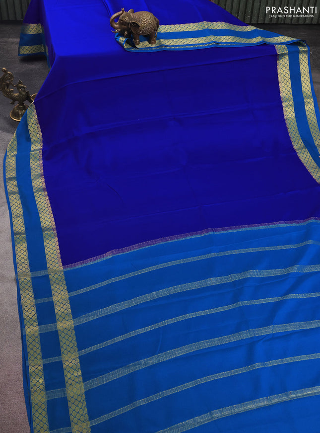 Pure mysore silk saree royal blue and cs blue with plain body and rettapet zari woven border