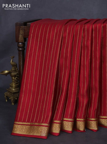Pure mysore silk saree red with allover zari weaves and zari woven border