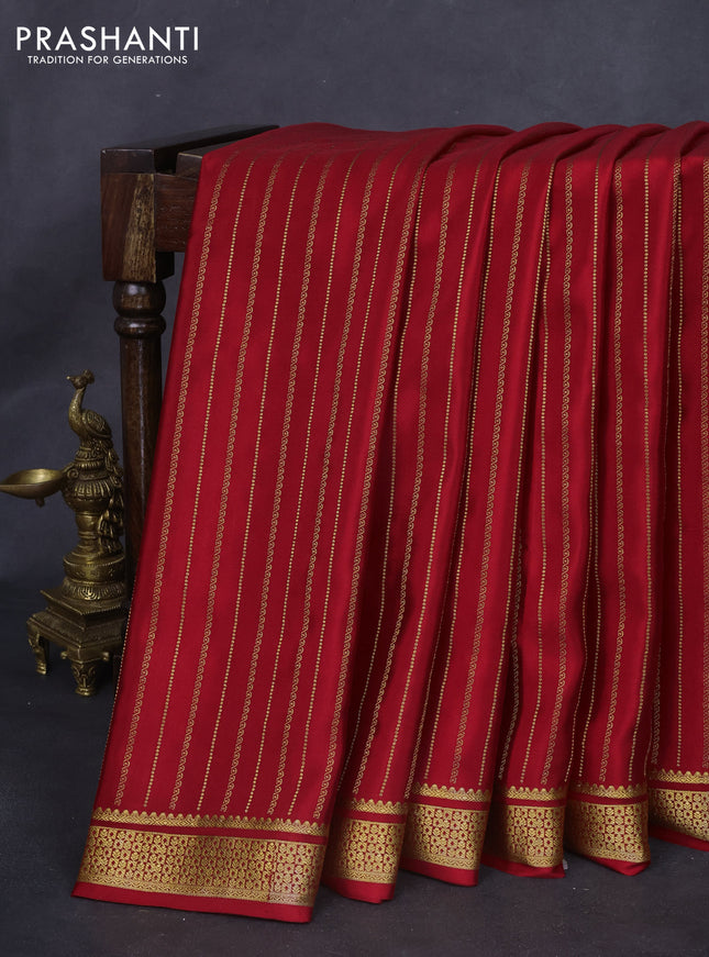Pure mysore silk saree red with allover zari weaves and zari woven border