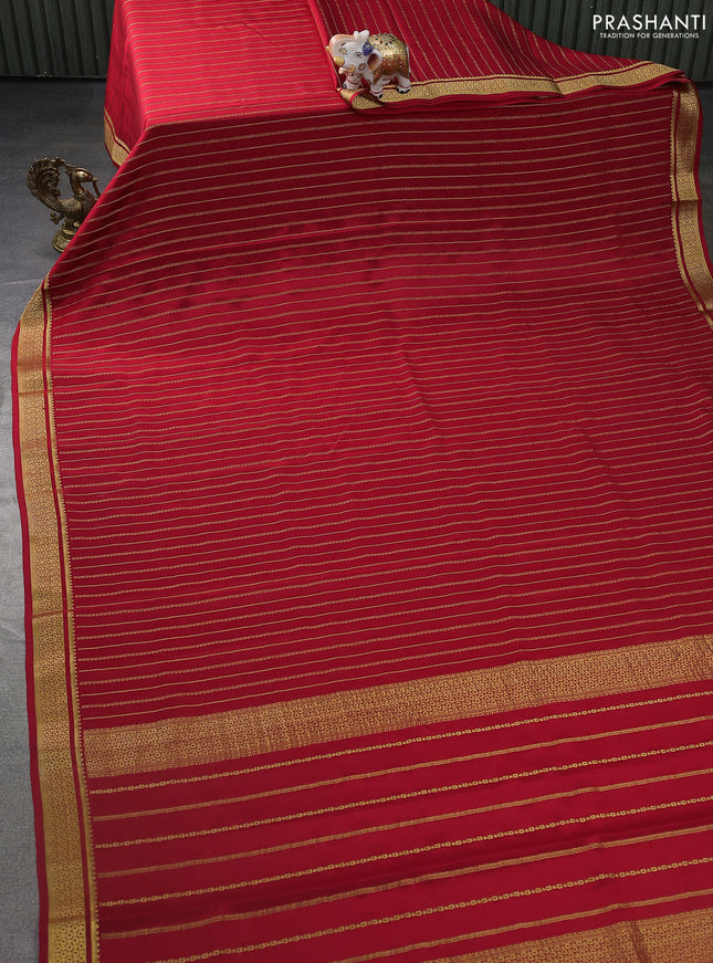 Pure mysore silk saree red with allover zari weaves and zari woven border