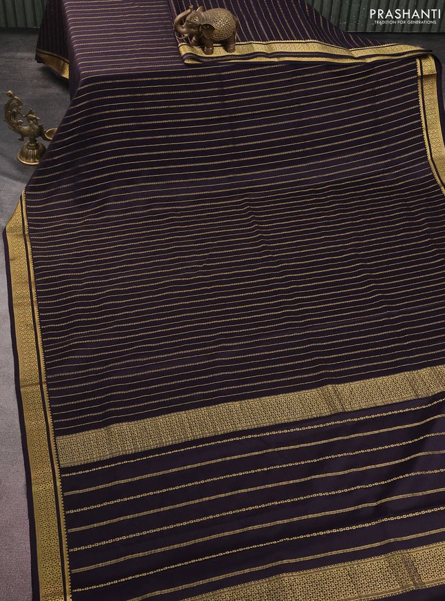 Pure mysore silk saree deep jamun with allover zari weaves and zari woven border