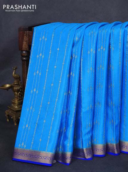Pure mysore silk saree blue and royal blue with allover zari weaves and zari woven border