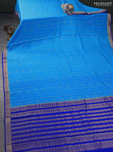 Pure mysore silk saree blue and royal blue with allover zari weaves and zari woven border